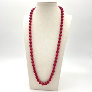 Vintage Dark Pink and Gold‎ Tone Lucite Beaded Necklace Costume Jewelry